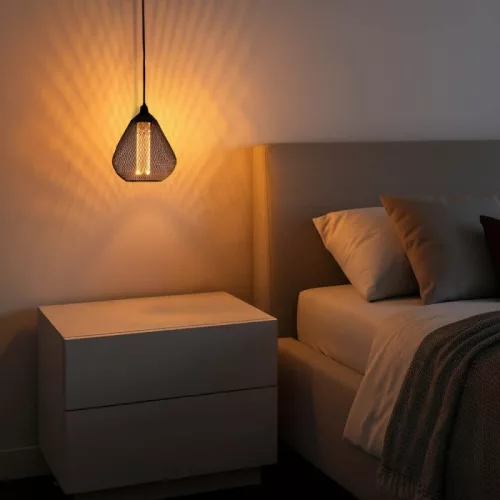 11701 nagyméretű nyújtott harang alakú E27 designer LED izzó fekete rácsos textúrával