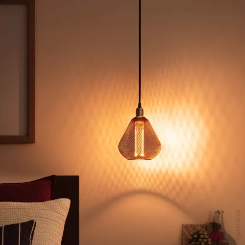 11702 nagyméretű nyújtott harang alakú E27 designer LED izzó réz rácsos textúrával