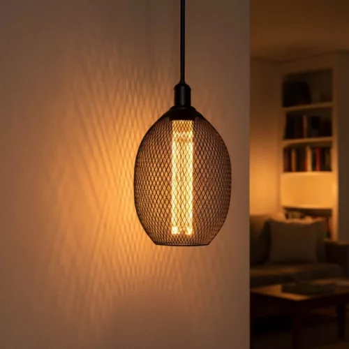11703 nagyméretű nyújtott ovális alakú E27 designer LED izzó fekete rácsos textúrával