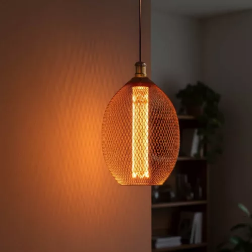 11704 nagyméretű nyújtott ovális alakú E27 designer LED izzó réz rácsos textúrával