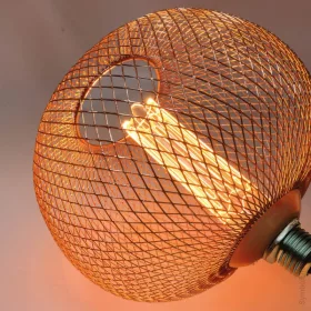 11706 nagyméretű lapított gömb alakú E27 designer LED izzó réz rácsos textúrával