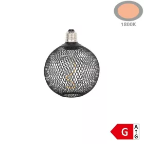 11707 nagyméretű G125-ös E27 designer LED izzó fekete rácsos textúrával és 1800K extra meleg fénnyel