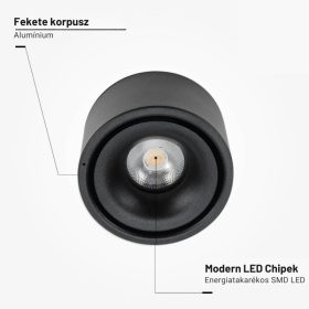 Fix LED Spotlámpa 10W, 800lm, Fekete, Természetes Fényű