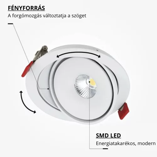 10W-os prémium billenthető LED lámpa CRI90-es színvisszaadással és irányítható fejjel, Fehér színű