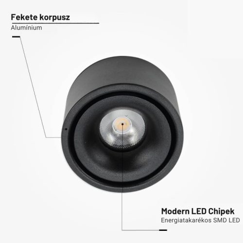 Fix LED Spotlámpa 10W, 800lm, Fekete, Meleg Fényű