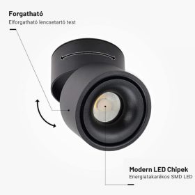   Dönthető LED Spotlámpa 12W, 960lm, Természetes Fényű, Fekete