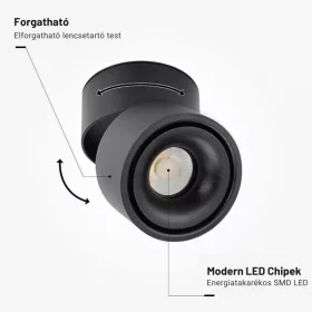   Dönthető LED Spotlámpa 12W, 960lm, Természetes Fényű, Fekete