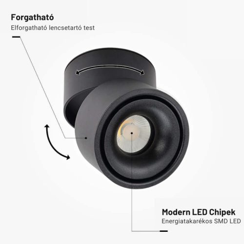 Dönthető LED Spotlámpa 12W, 960lm, Természetes Fényű, Fekete