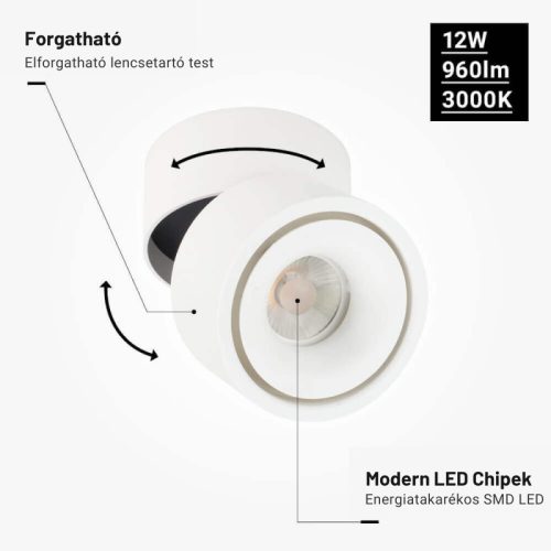 Dönthető LED Spotlámpa 12W, 960lm, Meleg Fényű