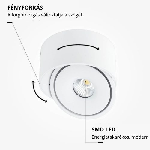 Prémium Falon Kívüli Billenthető LED Spotlámpa, 20W, 2000lm, 24°, CCT, Fehér – Élethű Színek (CRI90) és Irányítható Fény