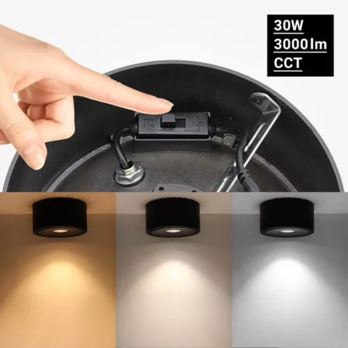 Prémium Falon Kívüli Billenthető LED Spotlámpa, 30W, 3000lm, 24°, CCT, Fekete – Élethű Színek (CRI90) és Irányítható Fény