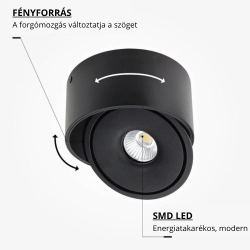 Prémium Falon Kívüli Billenthető LED Spotlámpa, 30W, 3000lm, 24°, CCT, Fekete – Élethű Színek (CRI90) és Irányítható Fény