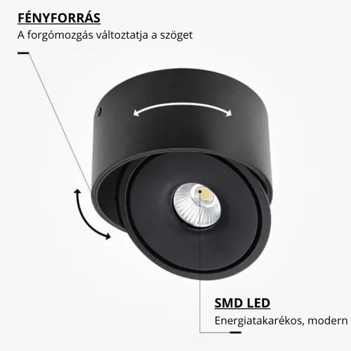 Prémium Falon Kívüli Billenthető LED Spotlámpa, 30W, 3000lm, 24°, CCT, Fekete – Élethű Színek (CRI90) és Irányítható Fény