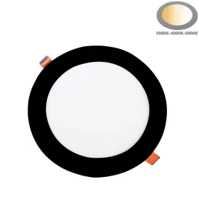 Kerek fekete keretes süllyeszthető ultra slim 14mm LED panel 18W választható 3CCT színhőmérséklettel