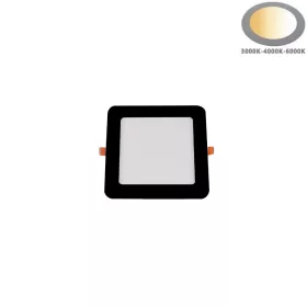 Szögletes négyzet alakú fekete süllyeszthető slim LED panel és spotlámpa választható 3CCT színhőmérséklettel