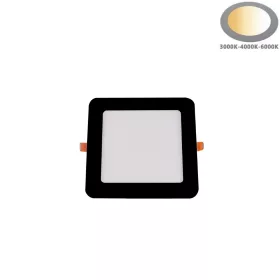 Szögletes négyzet alakú fekete keretes süllyeszthető ultra slim 16mm LED panel 6W választható 3CCT színhőmérséklettel
