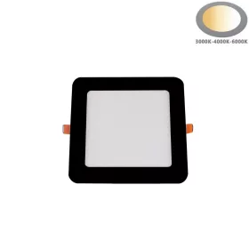 Szögletes négyzet alakú fekete keretes süllyeszthető ultra slim 16mm LED panel 12W választható 3CCT színhőmérséklettel