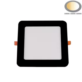 Szögletes négyzet alakú fekete keretes süllyeszthető ultra slim 16mm LED panel 18W választható 3CCT színhőmérséklettel