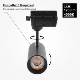 Bridgelux sínes LED lámpa 12W 1200lm 24° 4000K fekete