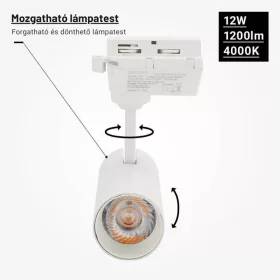 Bridgelux sínes LED lámpa 12W 1200lm 24° 4000K fekete