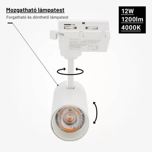 Bridgelux sínes LED lámpa 12W 1200lm 24° 4000K fekete
