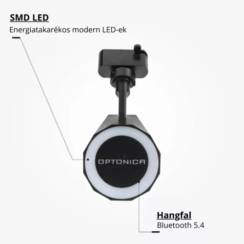 Optonica 1-fázisú sínlámpa beépített Bluetooth hangszóróval és RGB világítással