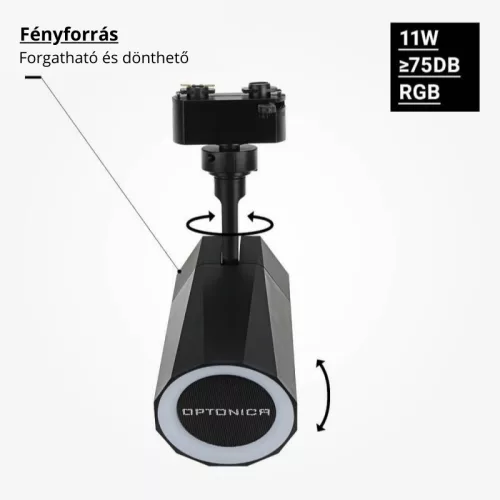 Optonica 1-fázisú sínlámpa beépített Bluetooth hangszóróval és RGB világítással