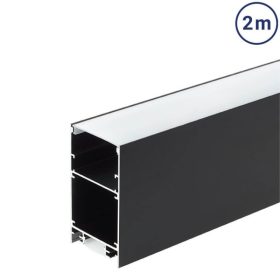   Lineáris Lámpa Profil Opál Fedővel Direkt/Indirekt Világítással 2 méter - Fekete, Alumínium