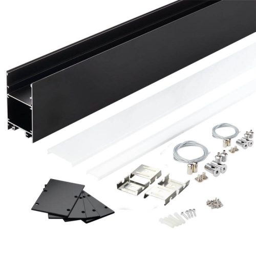 Lineáris Lámpa Profil Opál Fedővel Direkt/Indirekt Világítással 2 méter - Fekete, Alumínium