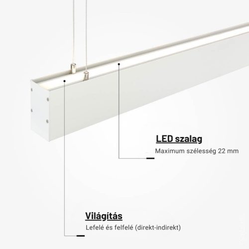 Lineáris Lámpa Profil Opál Fedővel Direkt/Indirekt Világítással 2 méter - Fehér, Alumínium