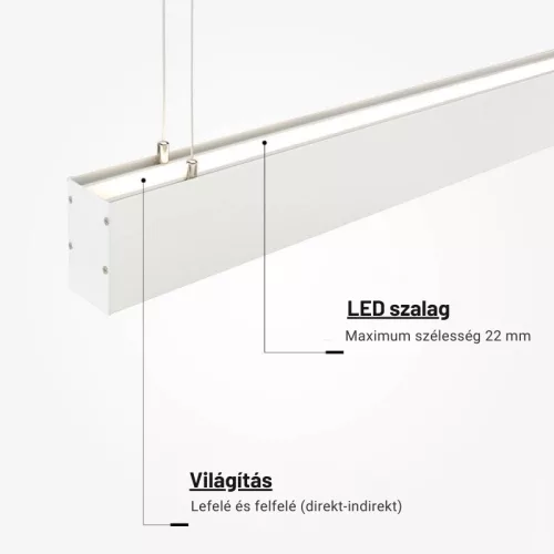 Lineáris Lámpa Profil Opál Fedővel Direkt/Indirekt Világítással 2 méter - Fehér, Alumínium