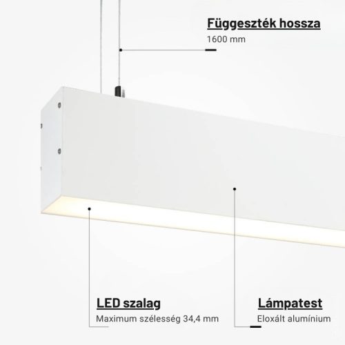 Lineáris Lámpa Profil Opál Fedővel Direkt/Indirekt Világítással 2 méter - Fehér, Alumínium