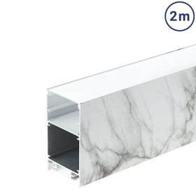   Lineáris Lámpa Profil Opál Fedővel Direkt/Indirekt Világítással 2 méter - Márvány Mintás Alumínium