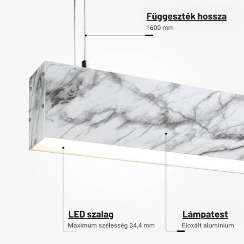 Lineáris Lámpa Profil Opál Fedővel Direkt/Indirekt Világítással 2 méter - Márvány Mintás Alumínium