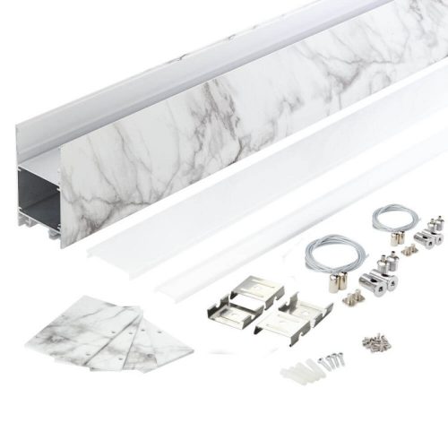 Lineáris Lámpa Profil Opál Fedővel Direkt/Indirekt Világítással 2 méter - Márvány Mintás Alumínium