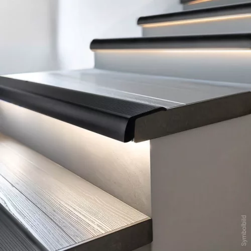 Fekete, 2 méteres alumínium LED lépcsőélprofil lépcsővilágításhoz