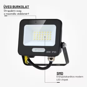 LED reflektor 20W 1800lm 6000K 120º SMD Fekete-Optonica