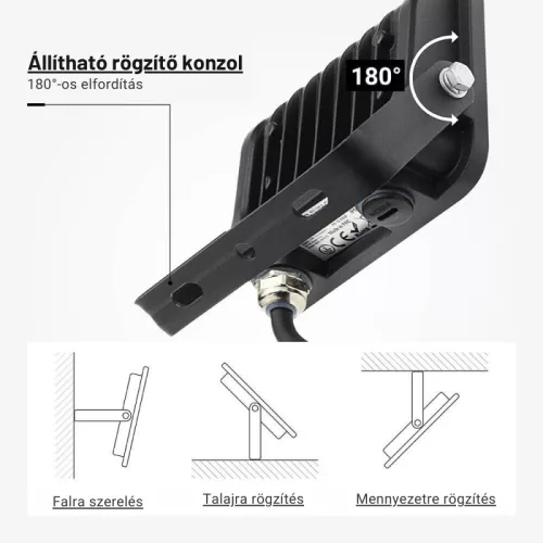 LED reflektor 20W 1800lm 3000K 120º SMD Fekete-Optonica