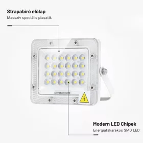 Professzionális, 20W-os, fehér LED reflektor, IP65 védelemmel, hideg fehér 2000lumen