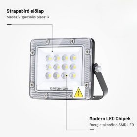 Professzionális, 10W-os, fekete LED reflektor, IP65 védelemmel, meleg fehér