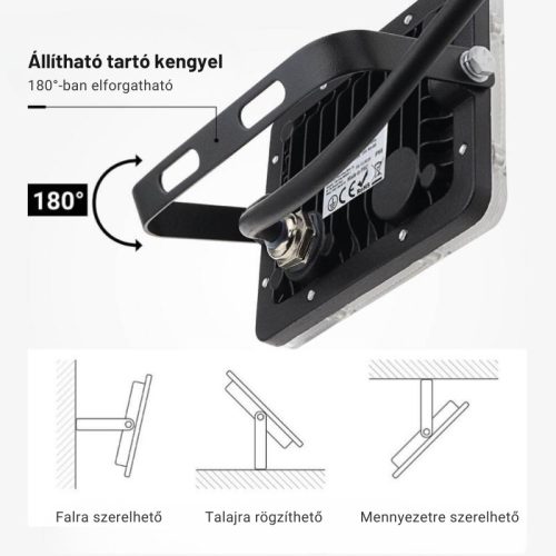 Professzionális, 20W-os, fekete LED reflektor, IP65 védelemmel, természetes fehér