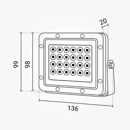 Professzionális, 20W-os, fekete LED reflektor, IP65 védelemmel, természetes fehér
