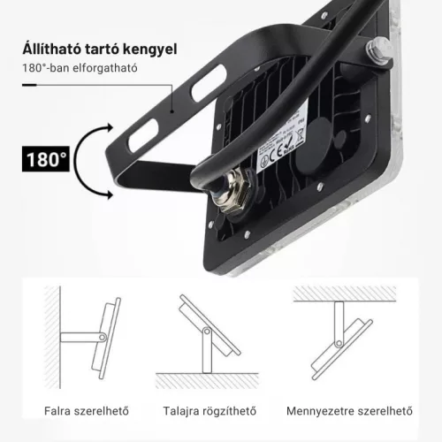Professzionális, 20W-os, fekete LED reflektor, IP65 védelemmel, meleg fehér