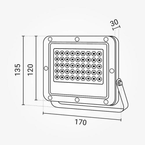 Professzionális, 30W-os, fekete LED reflektor, IP65 védelemmel, hideg fehér