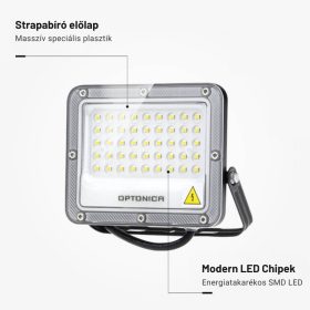 Professzionális, 30W-os, fekete LED reflektor, IP65 védelemmel, természetes fehér