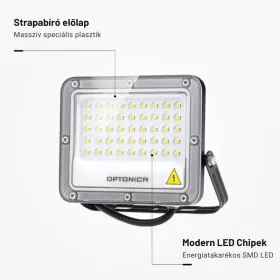 Professzionális, 30W-os, fekete LED reflektor, IP65 védelemmel, meleg fehér