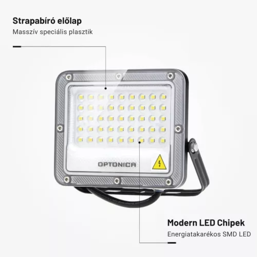 Professzionális, 30W-os, fekete LED reflektor, IP65 védelemmel, meleg fehér