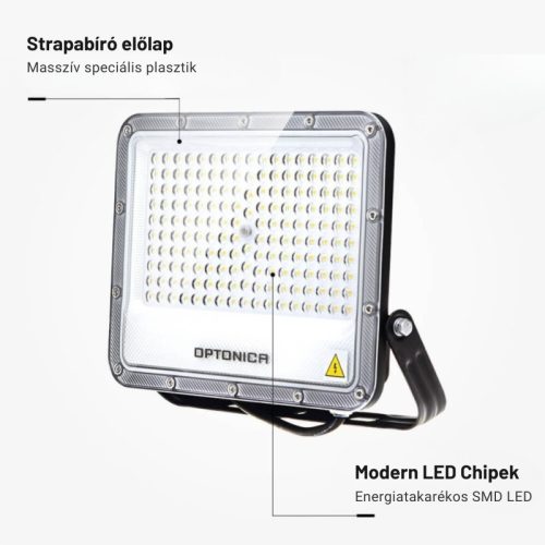 Professzionális, Ipari 100W-os, fekete LED reflektor, IP65 védelemmel, meleg fehér