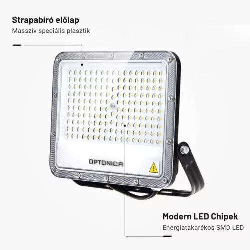 Professzionális, Ipari 100W-os, fekete LED reflektor, IP65 védelemmel, meleg fehér