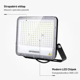 Professzionális, Ipari 300W-os, fekete LED reflektor, IP65 védelemmel, természetes fehér